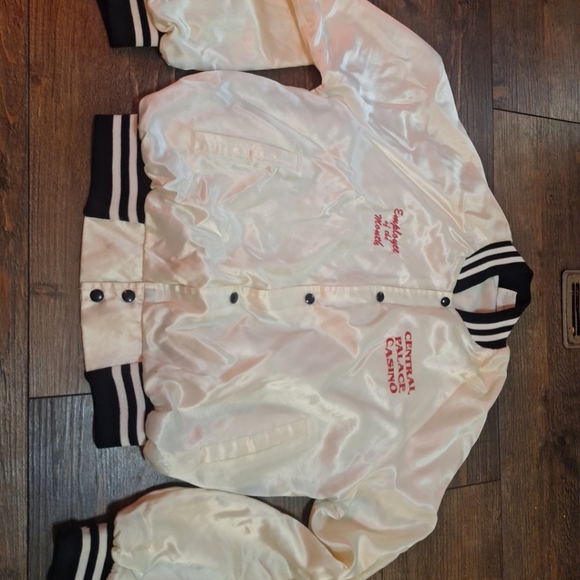 Vintage Central Palace Pin Up Girl Varsity Satin Jacket Size L Made in USA Eotm - Picture 2 of 8